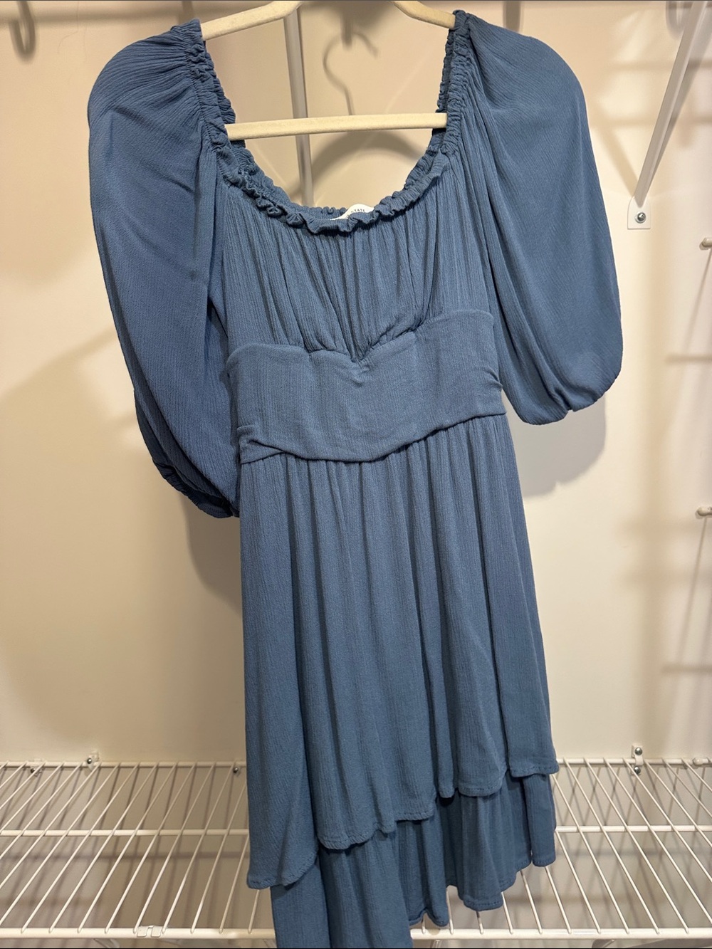 Altar'd State Dusty Blue Puff-Sleeve Mini Dress